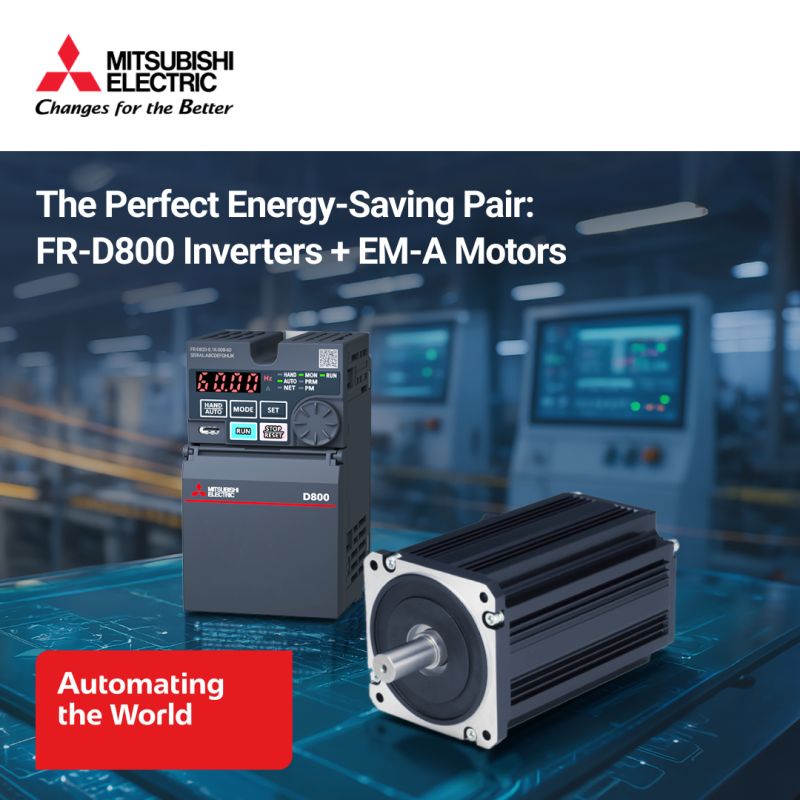 Mitsubishi Electric D800-taajuusmuuttajat ja EM-A kestomagneettimoottorit