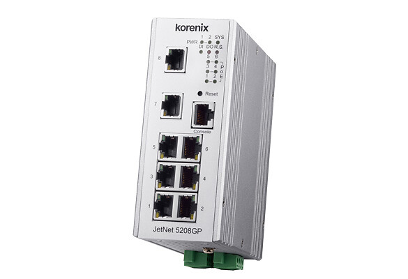 Ethernet kytkin hallittu JetNet 5208GP-U 8G porttia PoE -40~75°C