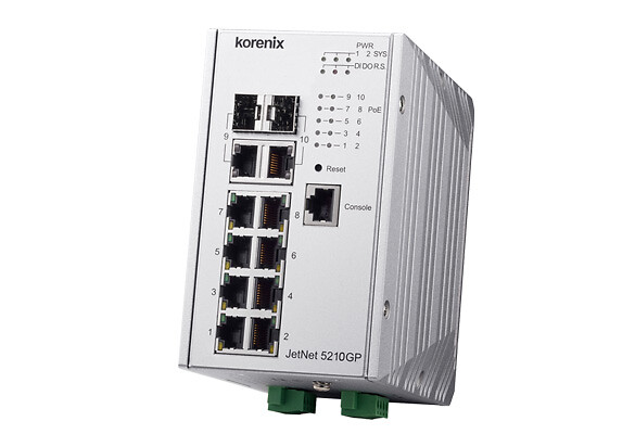 Ethernet kytkin hallittu JetNet 5210GP-2C-U 8G + 2xSFP porttia PoE -40~75°C