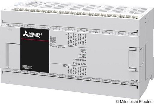 FX5UJ-60MR/DS perusyksikkö 36 tuloa 24 relelähtöä Ethernet SD USB DC-syöttö