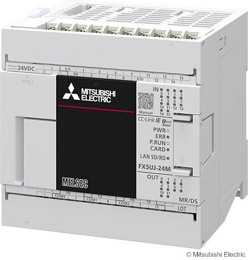 FX5UJ-24MR/DS perusyksikkö 14 tuloa 10 relelähtöä Ethernet SD USB DC-syöttö