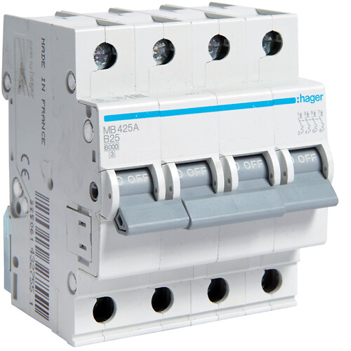 Kaitselüliti 4P, 6kA, B-25A, 4 moodulit