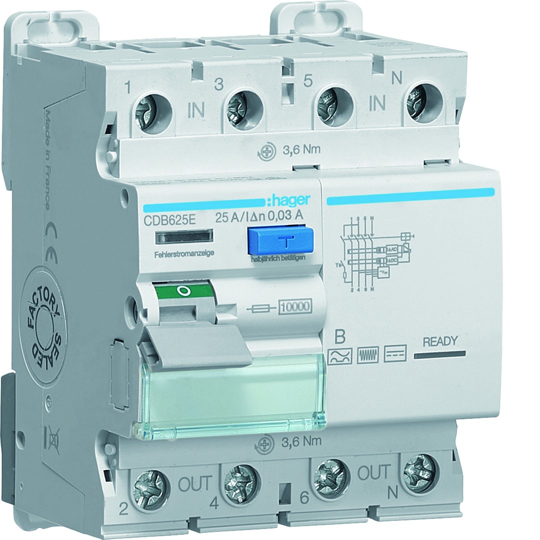Rikkevoolukaitse 4P, 10kA, 25A, 30mA, tüüp B