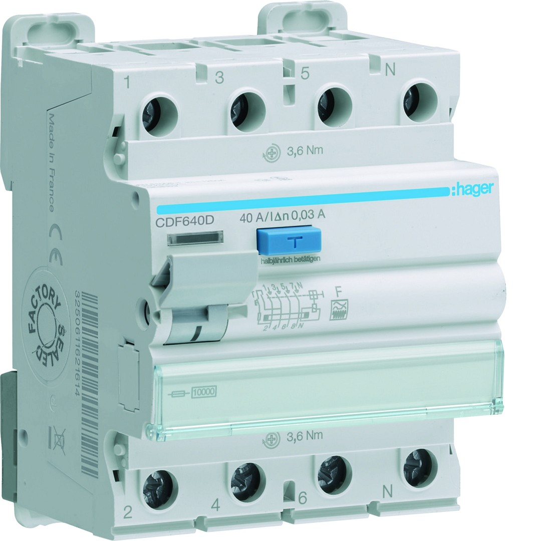 Rikkevoolukaitse 4P, 10kA, 40A, 30mA, tüüp F