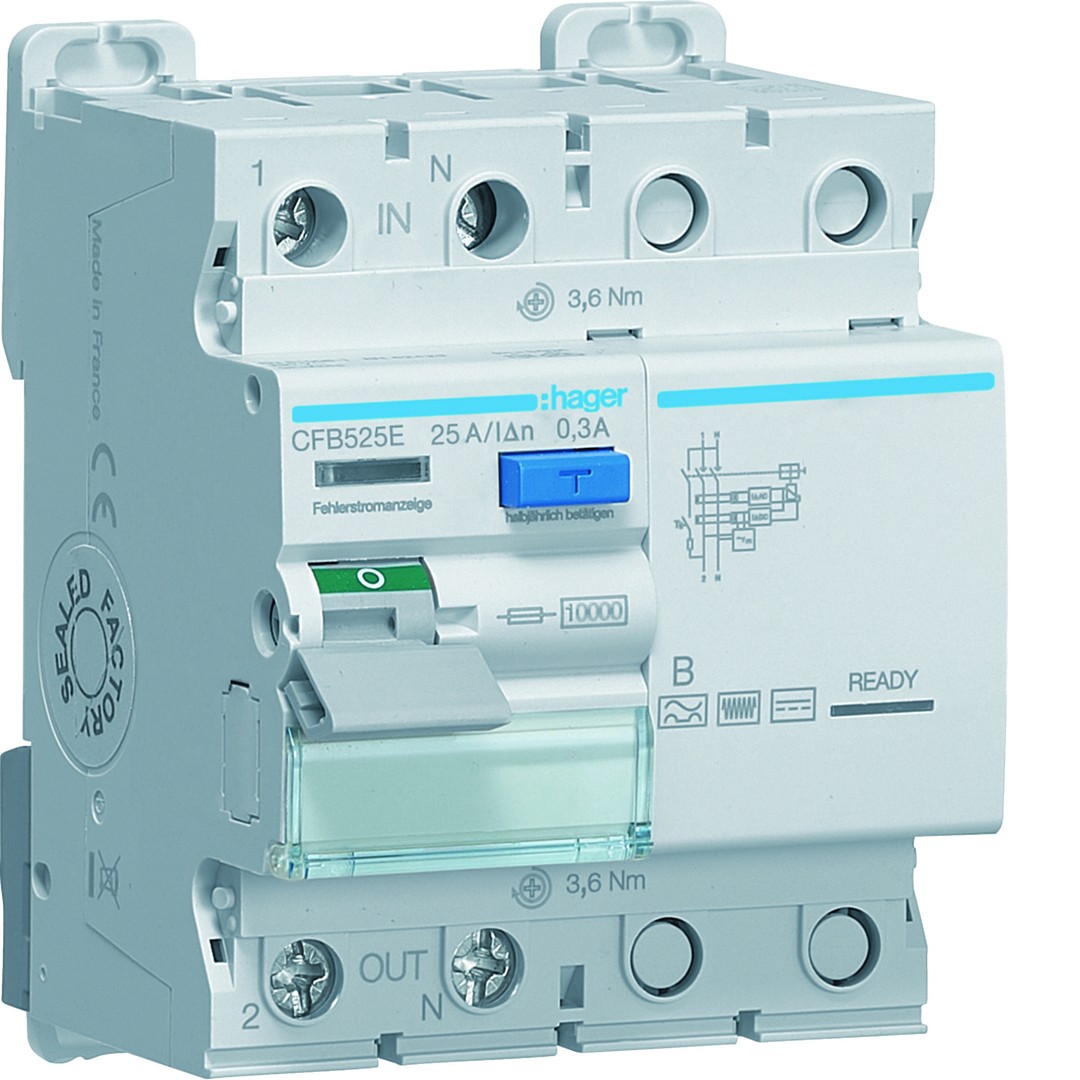 Rikkevoolukaitse 2P, 10kA, 25A, 300mA, tüüp B