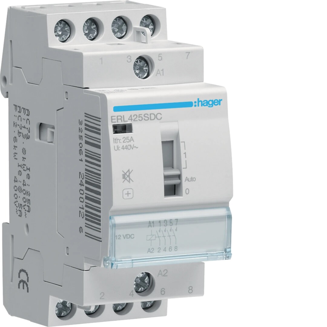 Moodulrelee 25A, 4NO, 12VDC, müravaba, 1 moodul