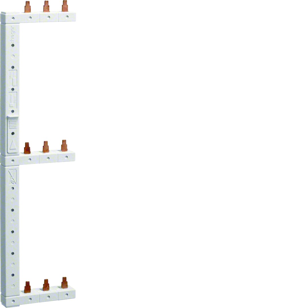 Voolulatt 3P, vertikaalne, 3 rida, 63A, 10 mm2, 125 mm, vasak üles
