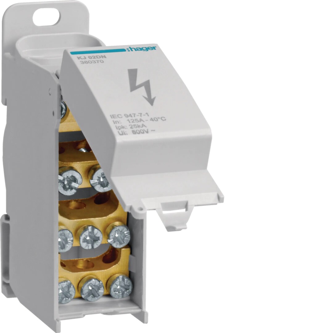 Jaotusklemm puutekaitsega 125A, 2×10-35/2×2,5-25/6×1,5-16 mm²