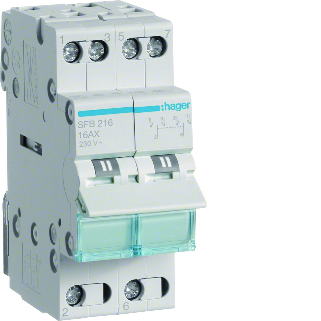 Ümberlüliti I-0-II, 2P, 16A, 230VAC, 2 mod (16/10mm²)