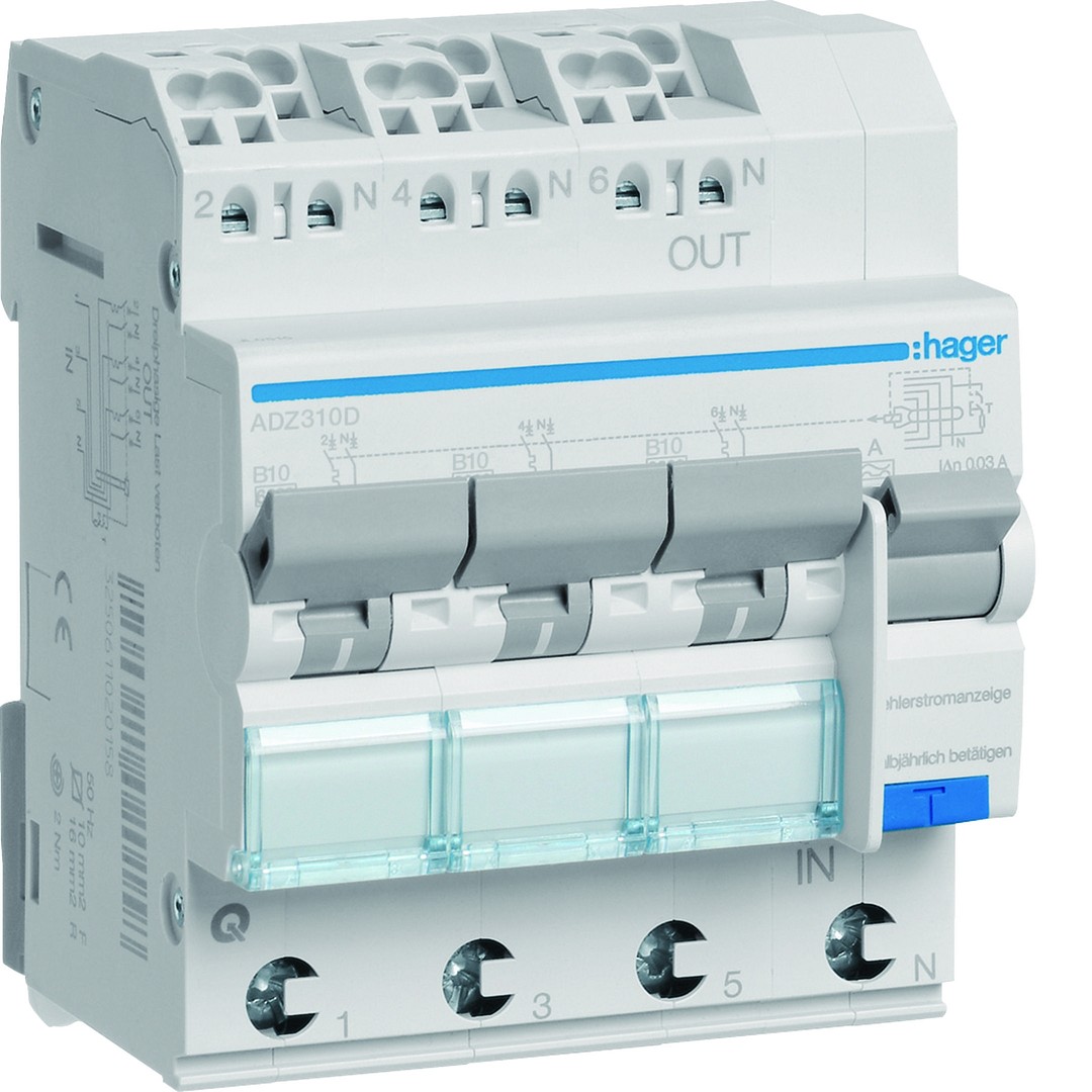 Srovės nuotėkio relės su automatiniu jungikliu RCBOs 3x1L+N, 6kA, greito prijungimo
