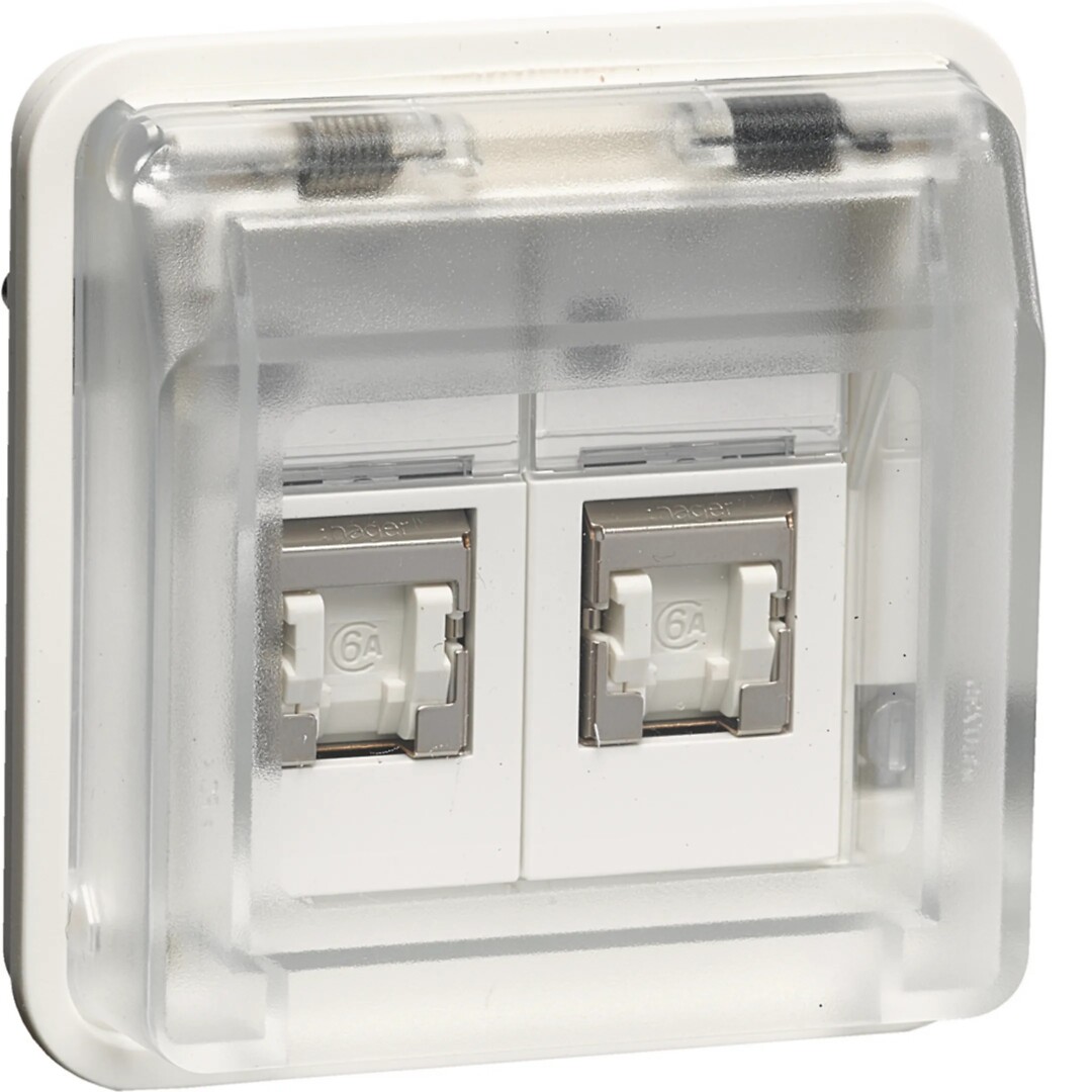 WNA227B Kompiuterio lizdas RJ45x2, 6a kat. ekr. p/t., IP55, baltas matinis