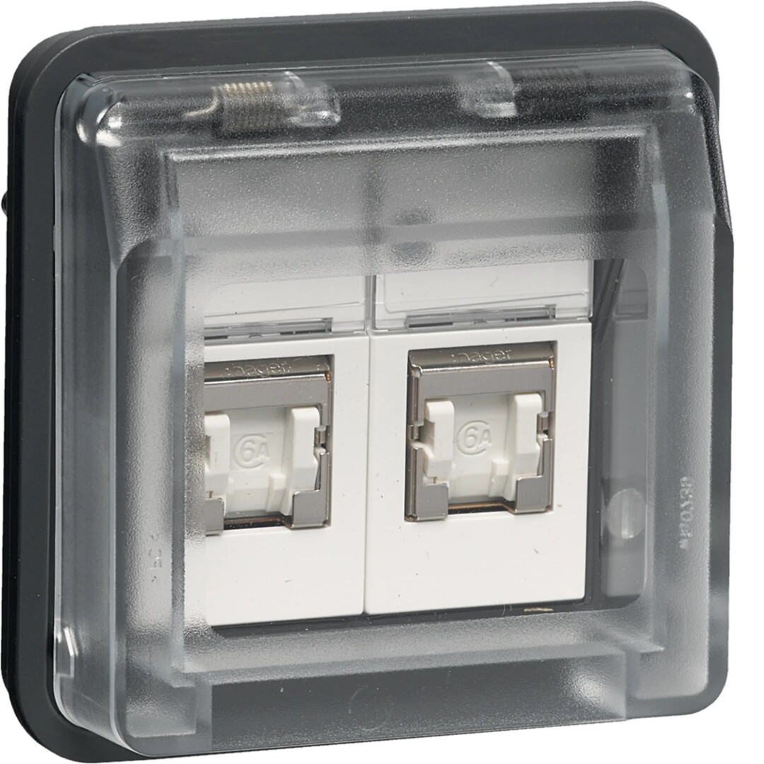 Kompiuterio lizdas RJ45x2, 6a kat. ekr. p/t, IP55, Berker , pilkas matinis