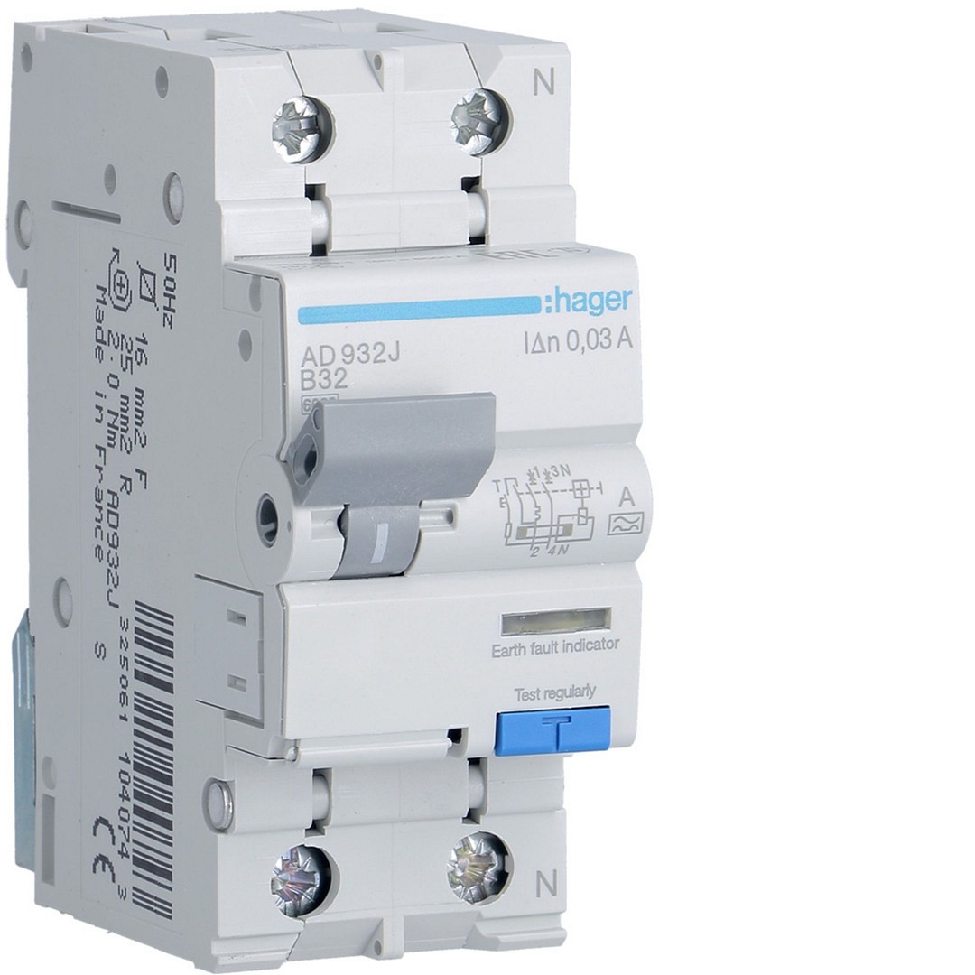 Srovės nuotėkio relė su automatiniu jungikliu, 1P+N, 6kA, B-32A, 30mA, A tipas