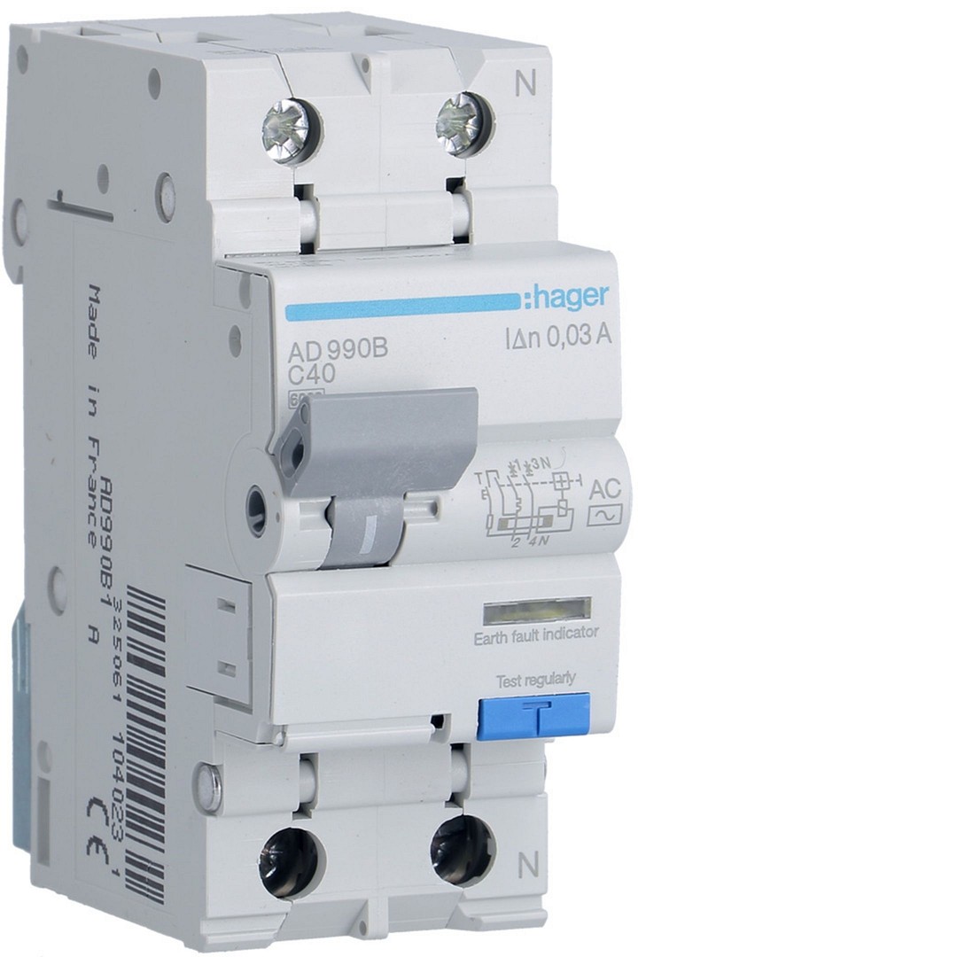 Srovės nuotėkio relė su automatiniu jungikliu, 2P 6kA, C-40A, 30mA, AC tipas