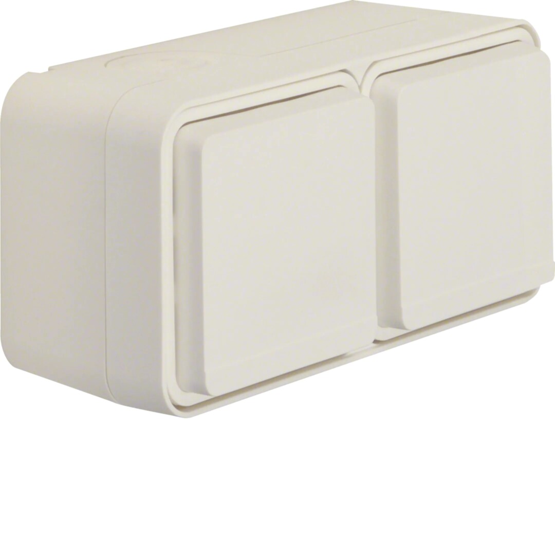 Schuko lizdas su dangt., 2 įv., 2-vietis, v/t., H, IP55, Berker, baltas matinis
