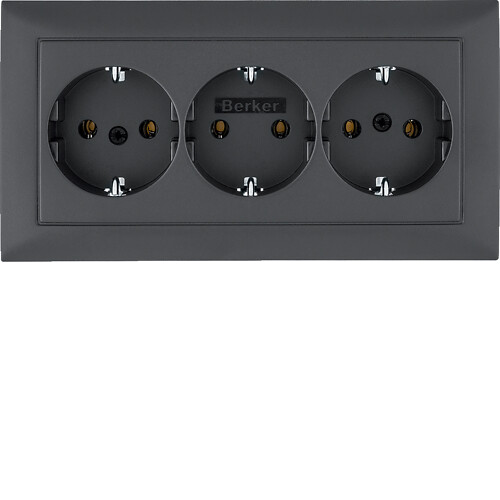 Schuko trigubas lizdas QC, Berker S1, antracitas matinis