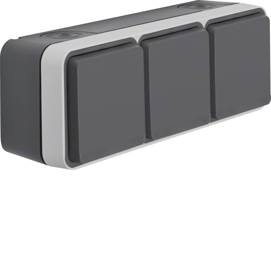 Schuko lizdas  su dangteliu 3-vietis v/t H IP55 Berker  pilkas matinis