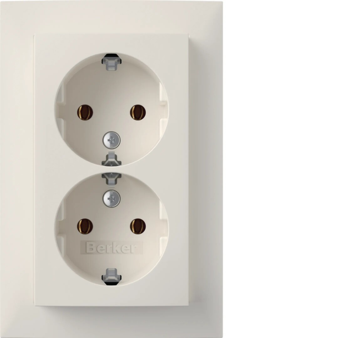 Schuko lizdas su rėmeliu QC, 2-vietis, Berker S1, baltas matinis