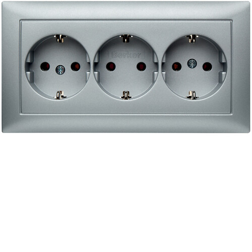Schuko trigubas lizdas QC, Berker S1, matinis aliuminis
