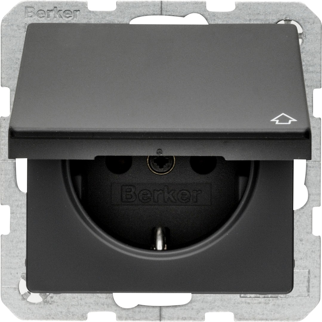 Schuko lizdas  QC su dangteliu Berker Q1/Q3/Q7 antracito matinis