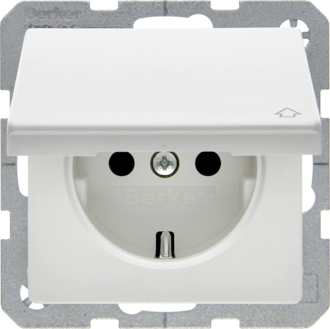 Schuko lizdas  QC "Safety Plus"su dangteliu Berker Q1/Q3/Q7 baltas matinis