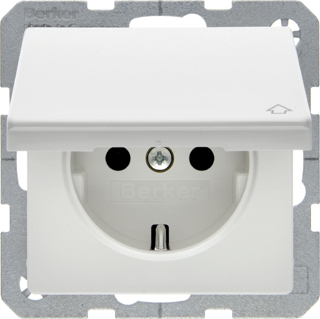 Schuko lizdas  QC "Safety Plus"su dangteliu Berker Q1/Q3/Q7 baltas matinis