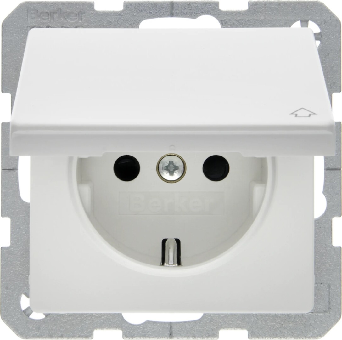 Schuko lizdas su dangteliu QC Berker Q1/Q3, baltas velvetas