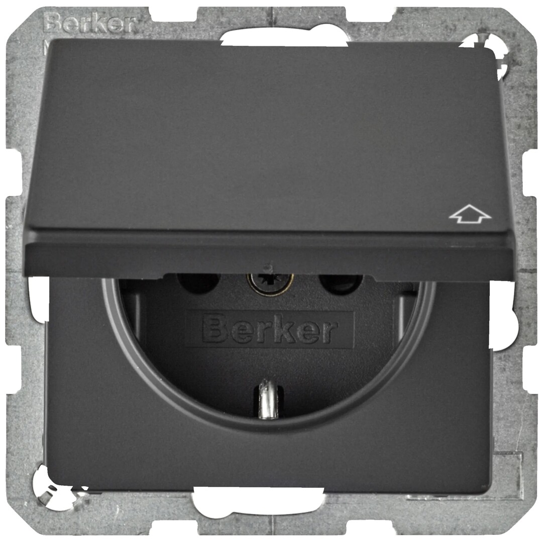 Schuko lizdas QC "Safety Plus"su dangteliu Berker Q1/Q3/Q7 antracitas matinis