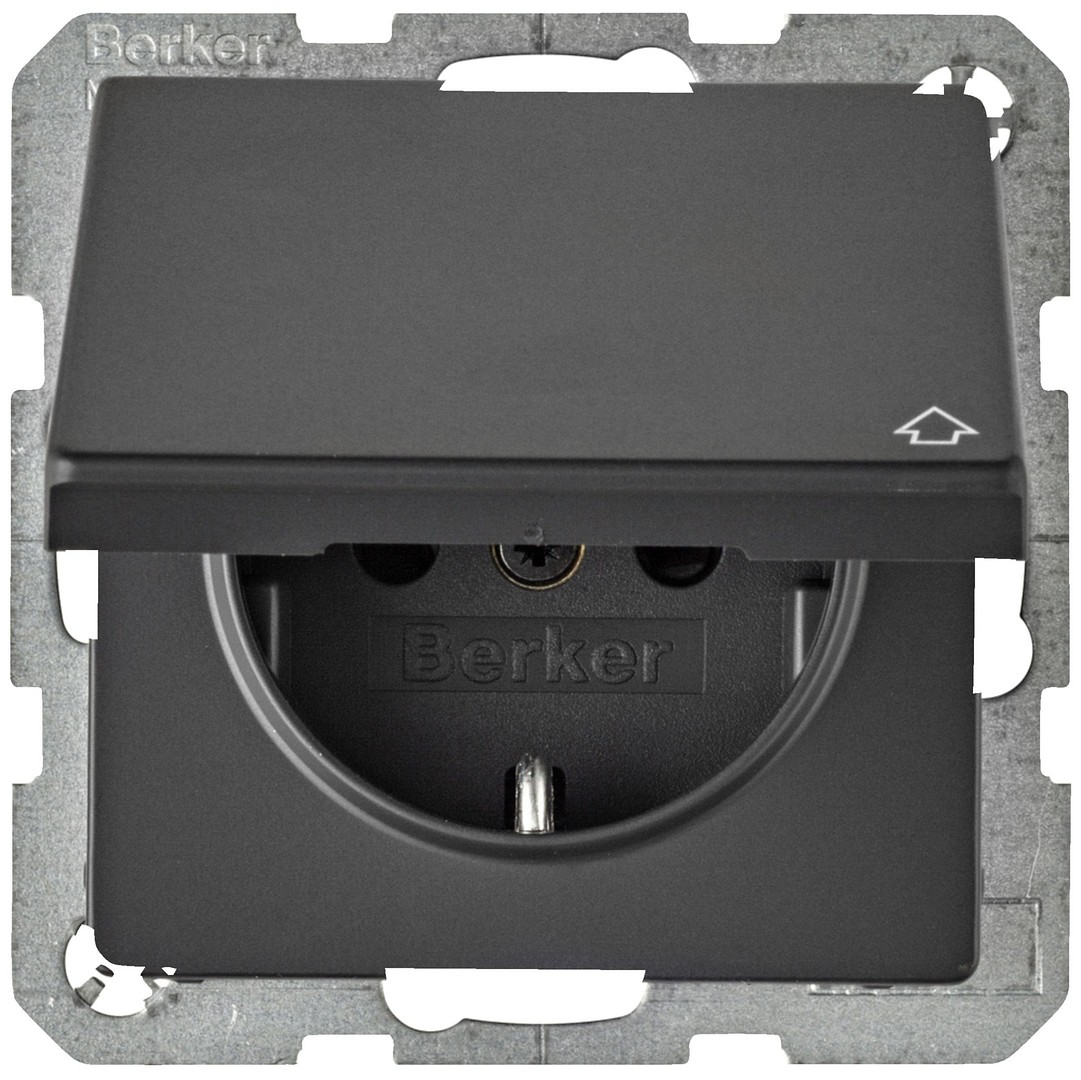 Schuko lizdas  QC "Safety Plus"su dangteliu Berker Q1/Q3/Q7 antracitas matinis