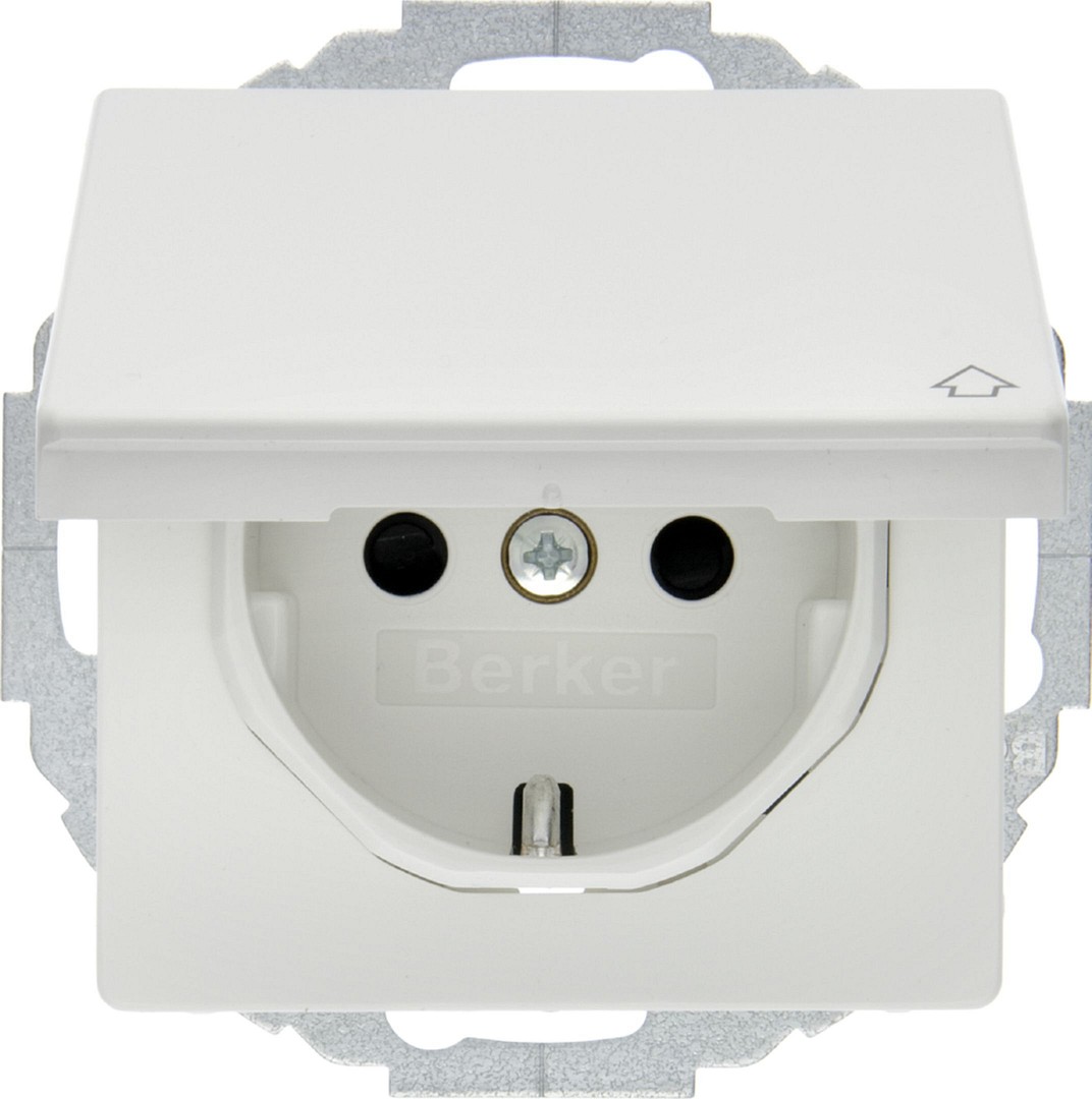 Schuko lizdas QC "Safety Plus"su dangteliu 45˚ Berker Q1/Q3/Q7 baltas matinis