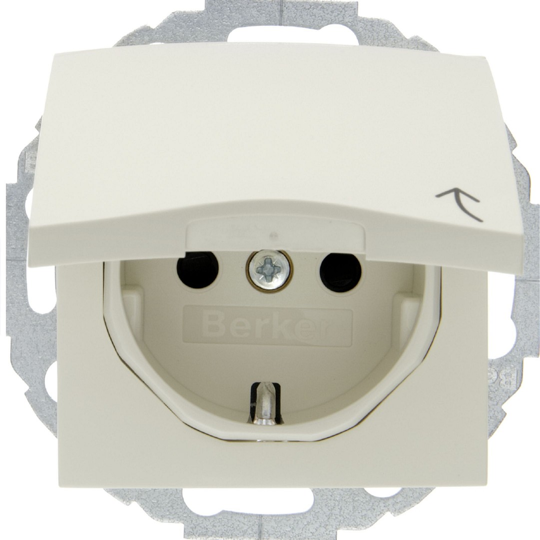 Schuko lizdas QC „Safety Plus“su dangteliu 45˚ Berker S1/B3/B7 smėlio blizgus