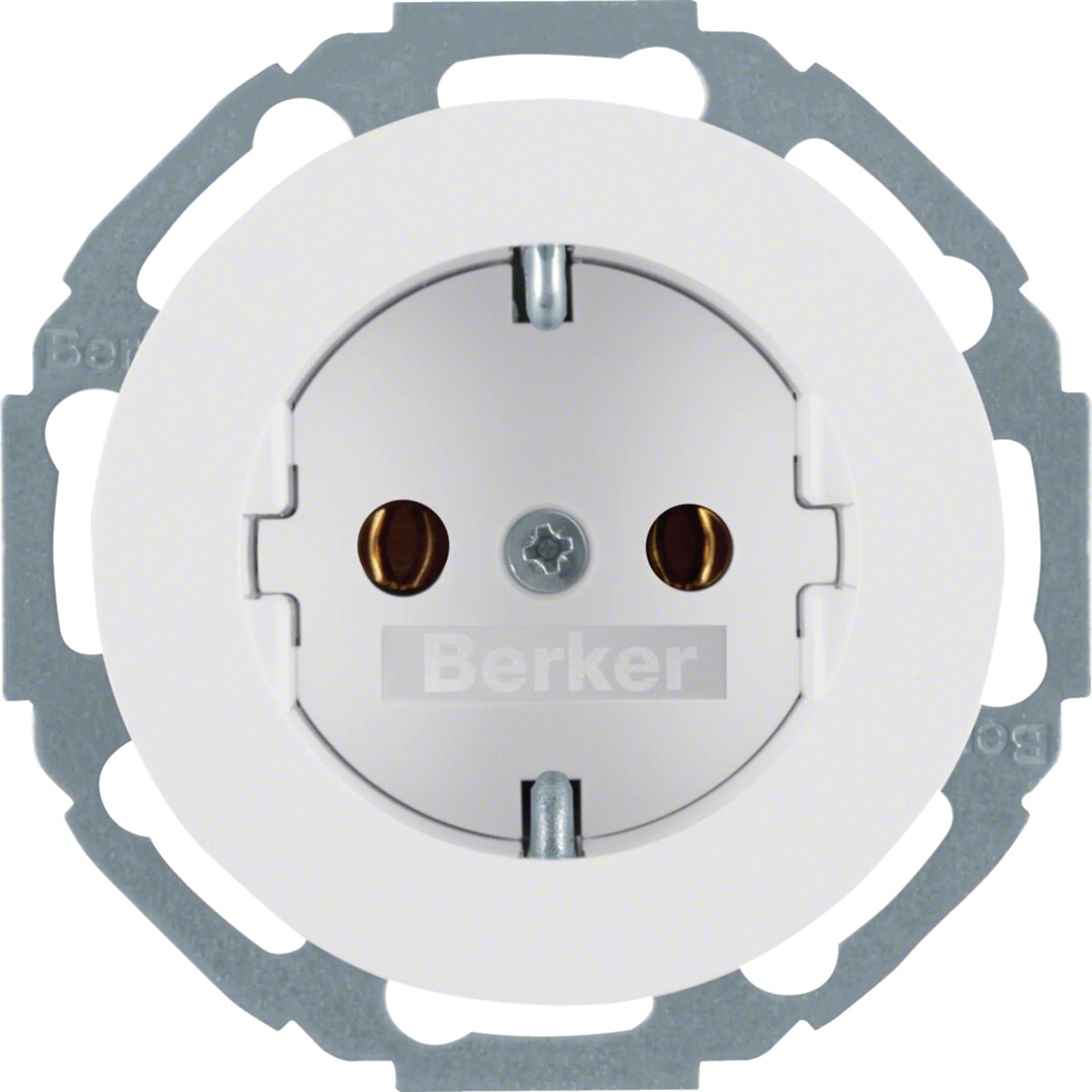 Schuko lizdas QC su galimybe pasukti 45° Berker R1/R3/R8, baltas blizgus