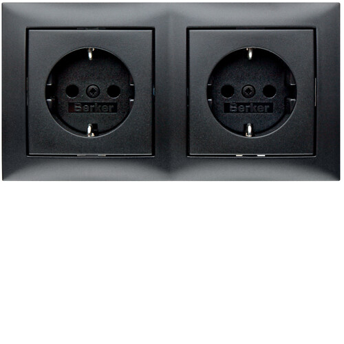 Schuko lizdas 2-vietis su rėmeliu QC Berker S1, antracitas matinis