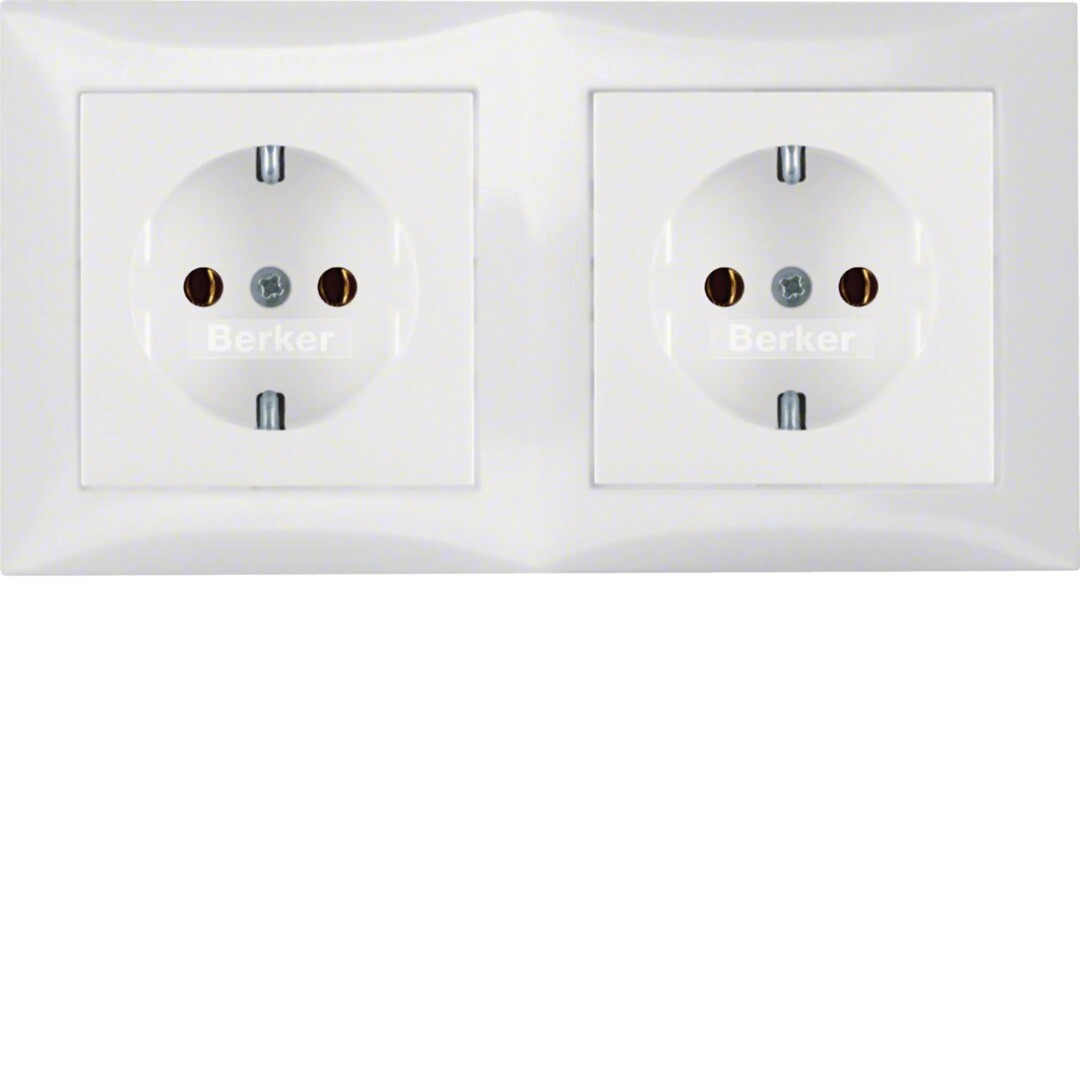 Schuko lizdas 2-vietis su rėmeliu QC Berker S1, baltas blizgus