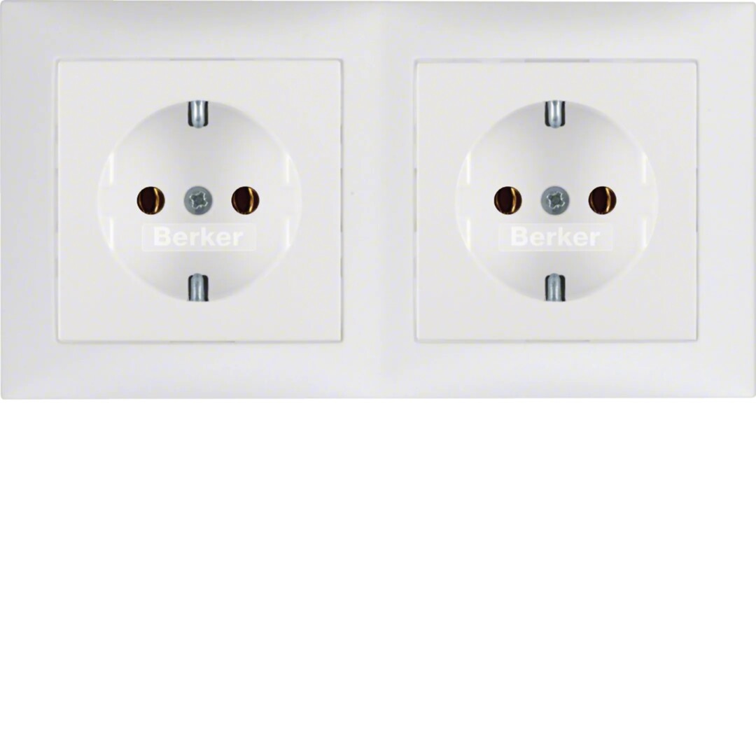 Schuko lizdas 2-vietis su rėmeliu QC Berker S1, baltas matinis