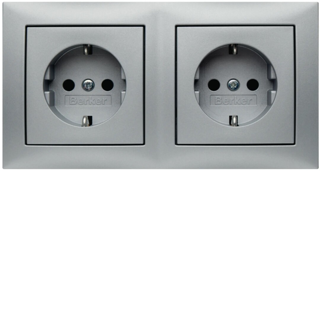 Schuko lizdas 2-vietis su rėmeliu QC Berker S1, aliuminis matinis