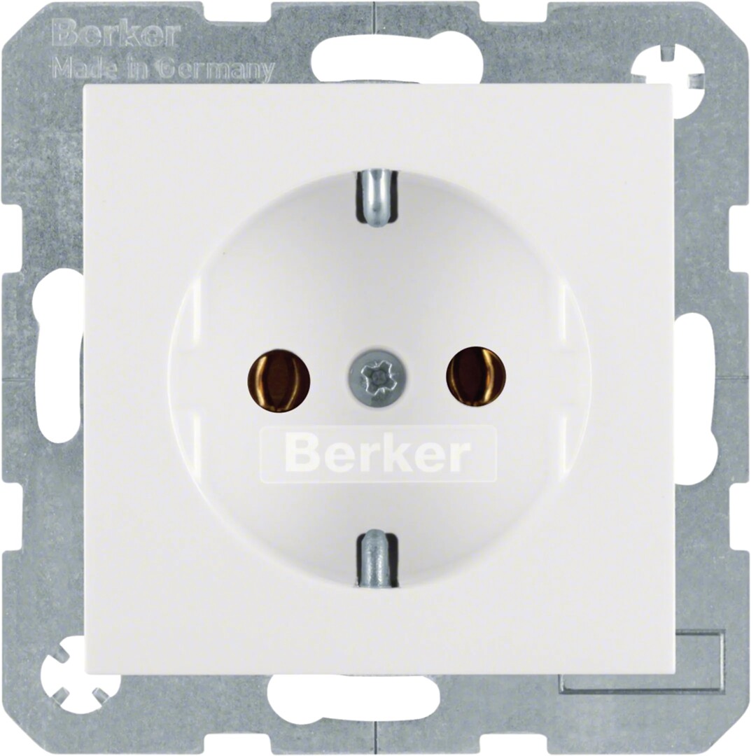 Schuko lizdas su varžtiniu užspaudėju, Berker S1/B3/B7, baltas blizgus