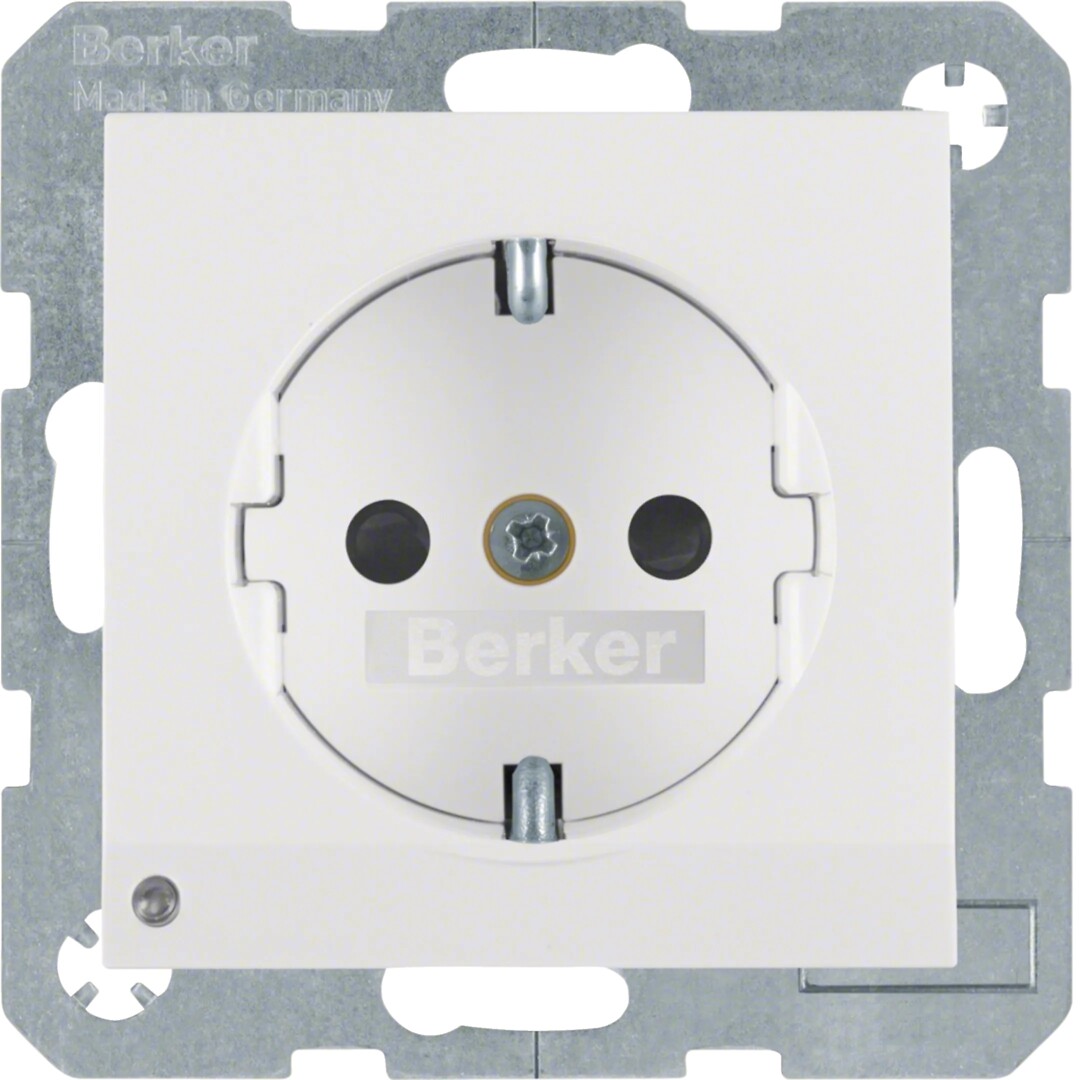 Schuko lizdas su šviesos diodu LED Berker S1/B3/B7, baltas blizgus