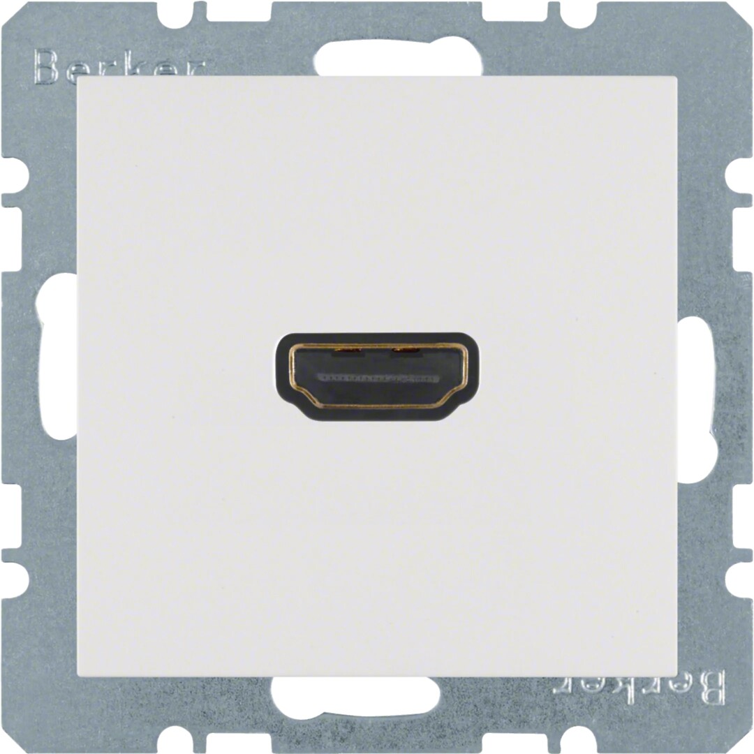HDMI aukštos raiškos lizdas, 90˚jungtis, Berker S1/B3/B7, baltas blizgus