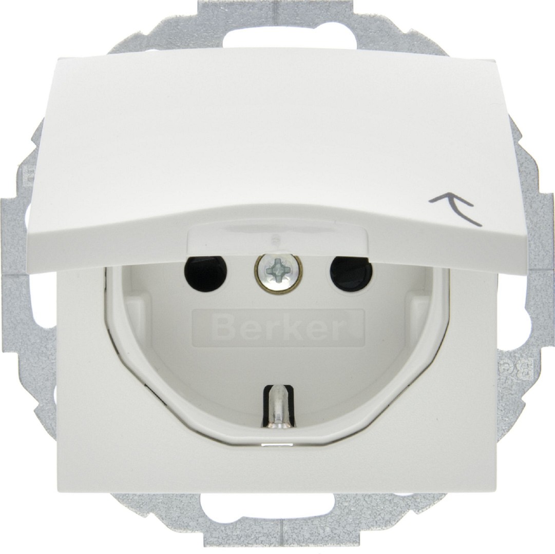 Schuko lizdas QC „Safety Plus“ su dangteliu 45˚ Berker S1/B3/B7 baltas matinis
