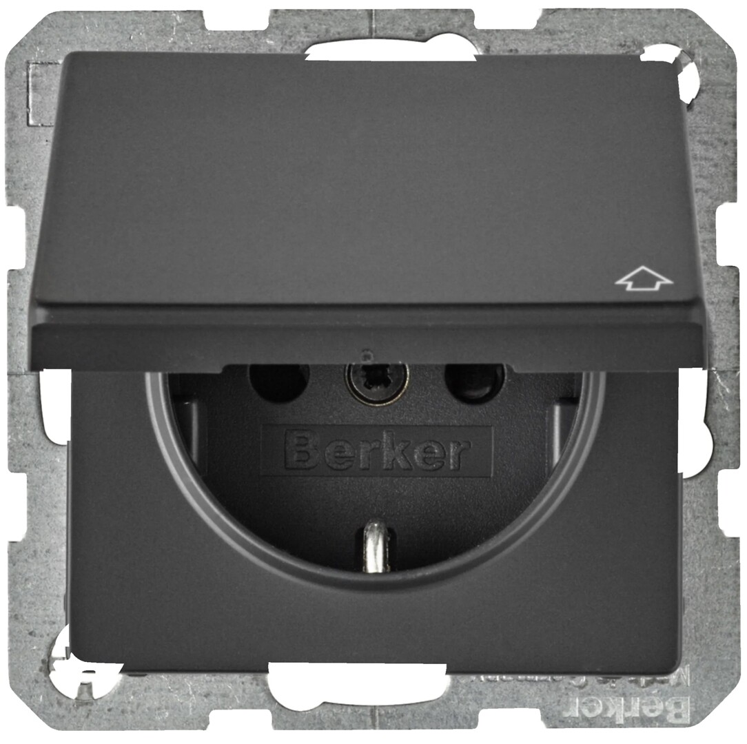 Schuko lizdas QC"Safety Plus"su dangteliu IP44 Berker Q1/Q3/Q7 antracitas mat.