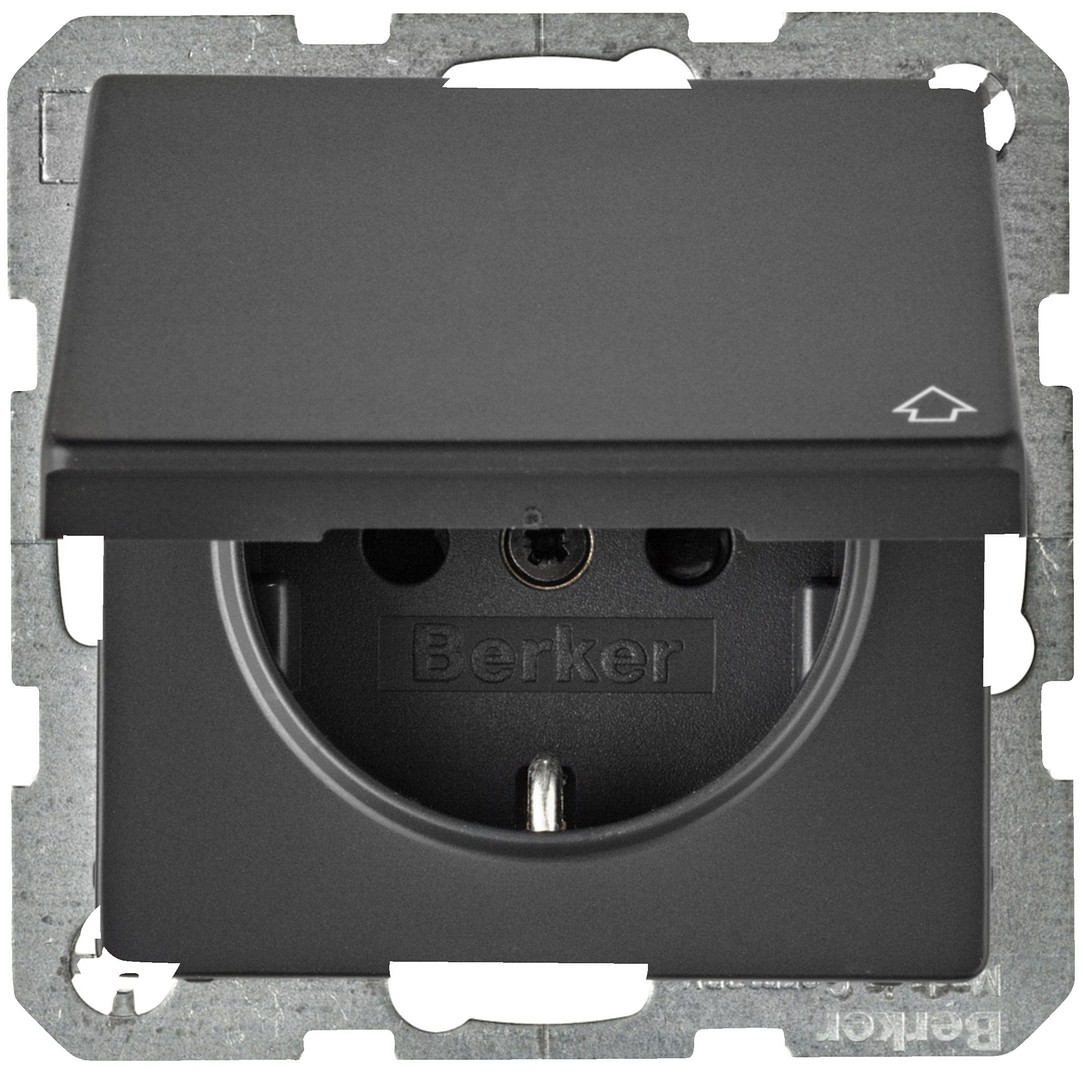 Schuko lizdas QC"Safety Plus"su dangteliu IP44 Berker Q1/Q3/Q7 antracitas mat.