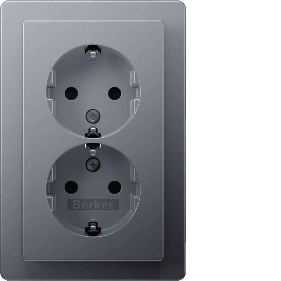 Schuko dvigubas lizdas QC "Safety Plus" Berker Q1 aliuminis matinis