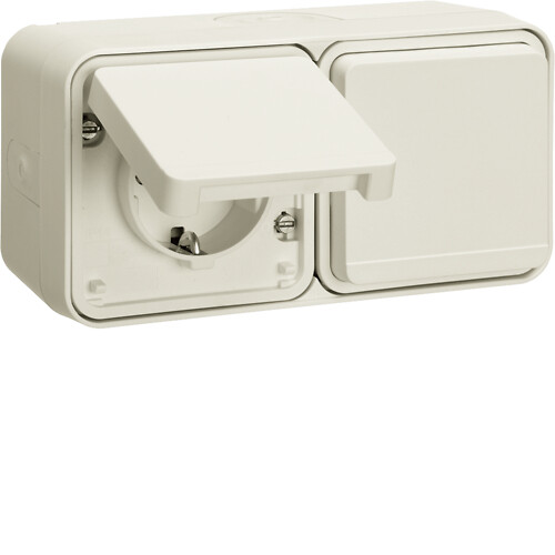Schuko lizdas su dangt. 4 įv. 2-vietis „Safety Plus“ v/t IP55 Berker,baltas mat.