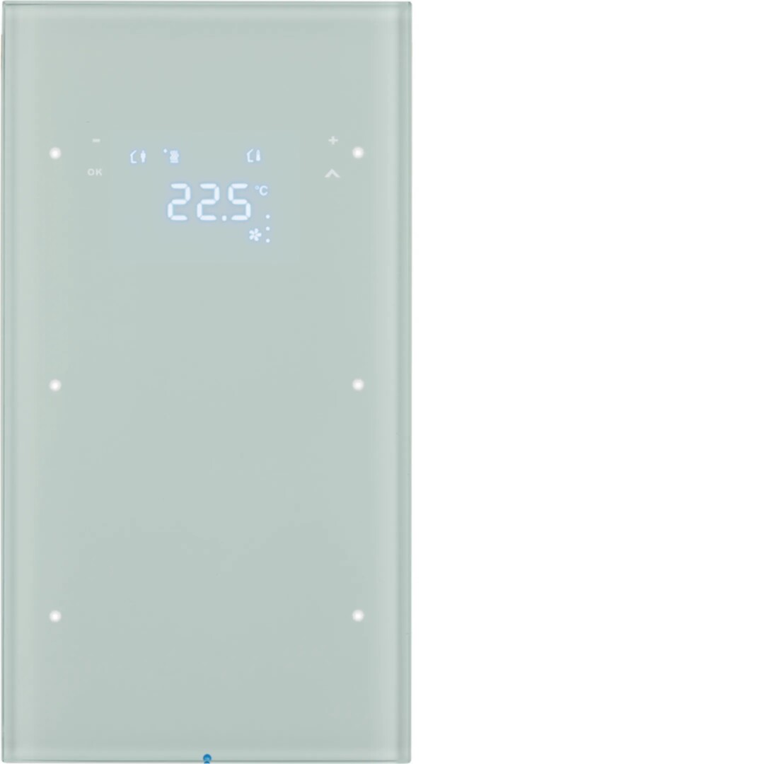 Sensorinis jungiklis 2 grupių su termostatu KNX Berker R.3, baltas stiklas