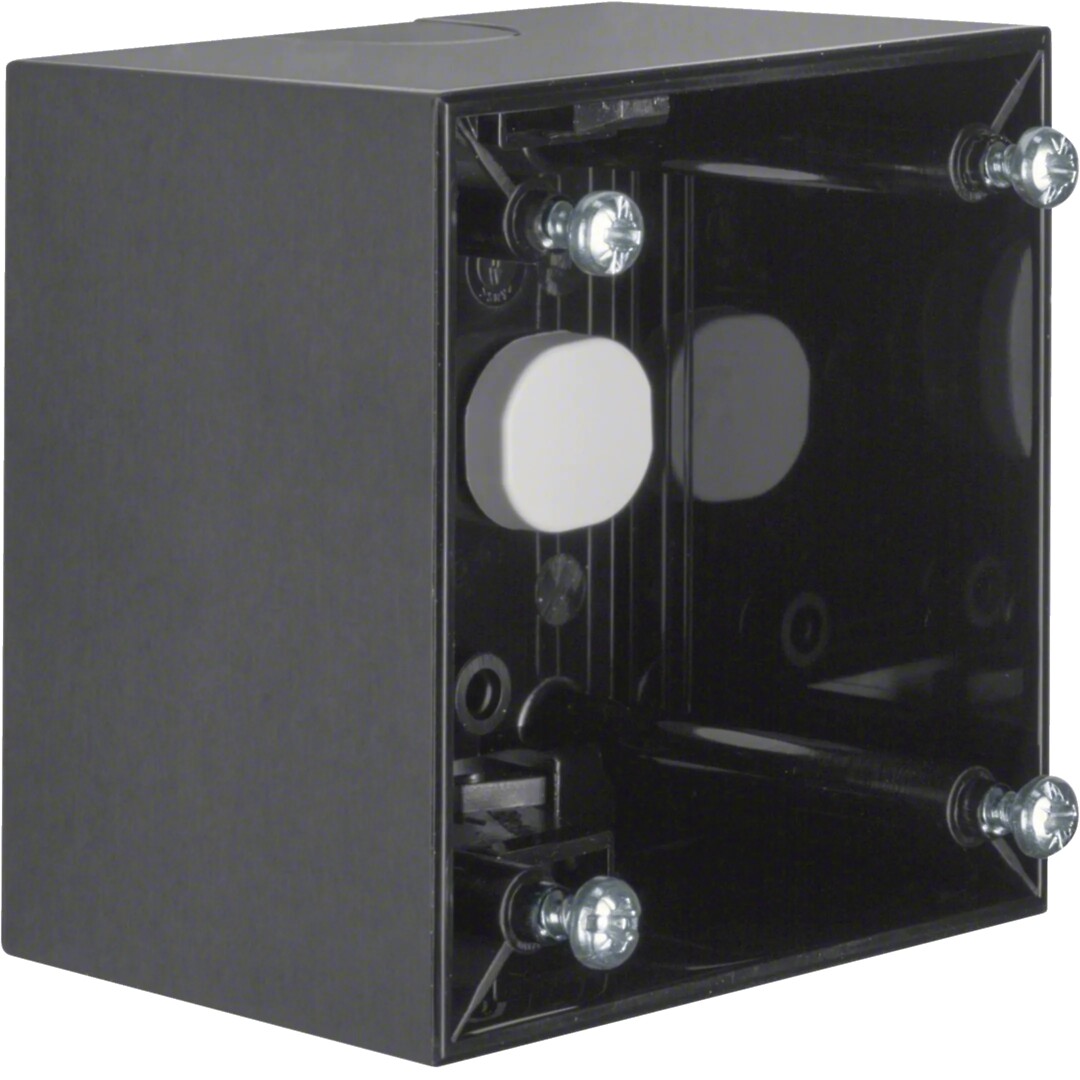 Dėžutė, v/t., 1-vietė, 59.5×59.5×41 mm, Berker Integro Flow, juoda blizgi