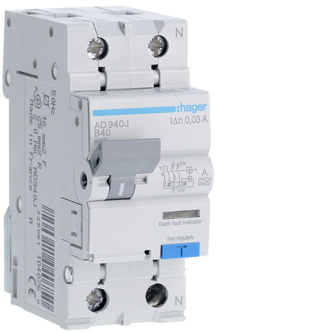 Srovės nuotėkio relė su automatiniu jungikliu 1P+N 6kA B-40A 30mA AC