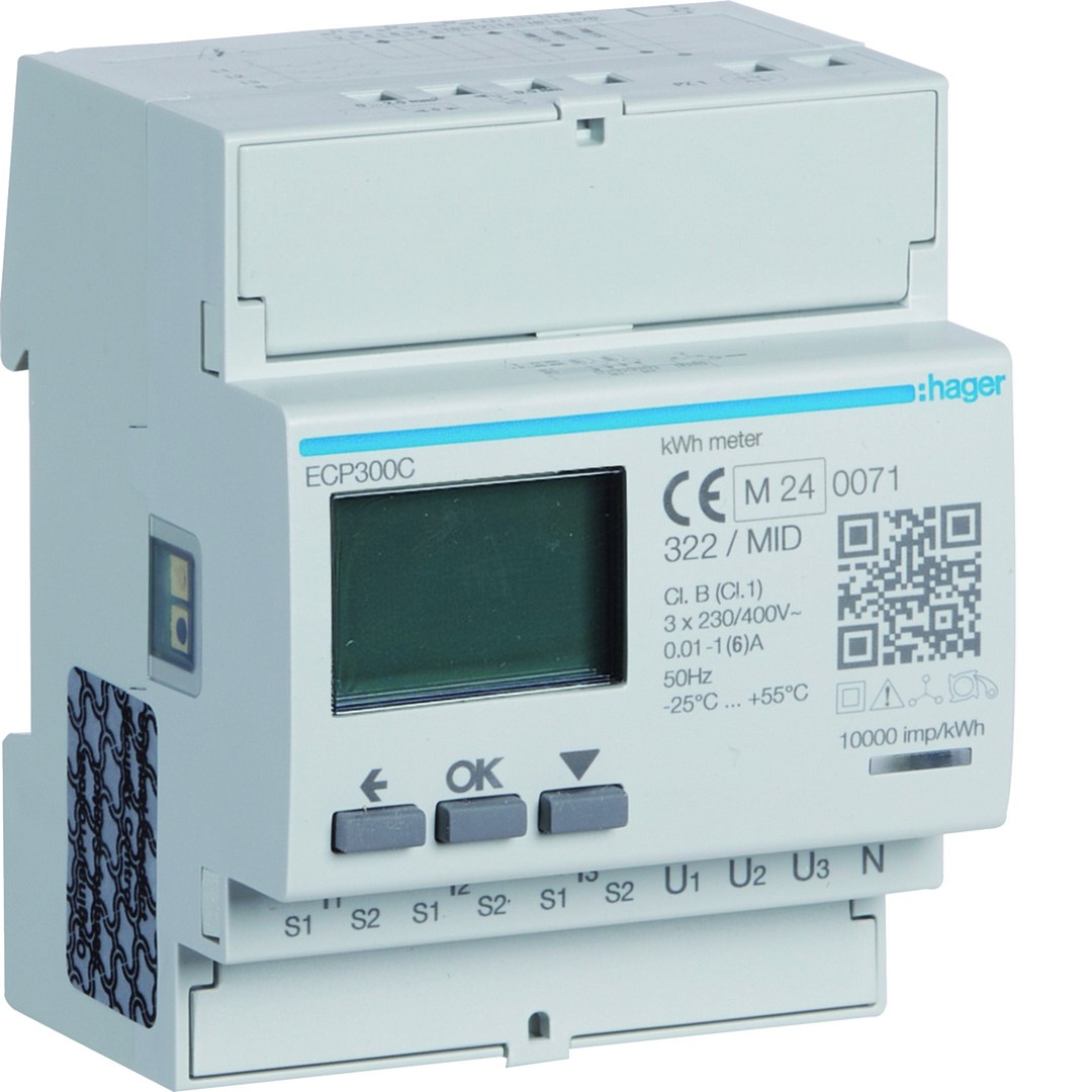 Elektros skaitiklis 3F, jungiamas per srovės transform., 1-5A, 4 mod., S0, MID