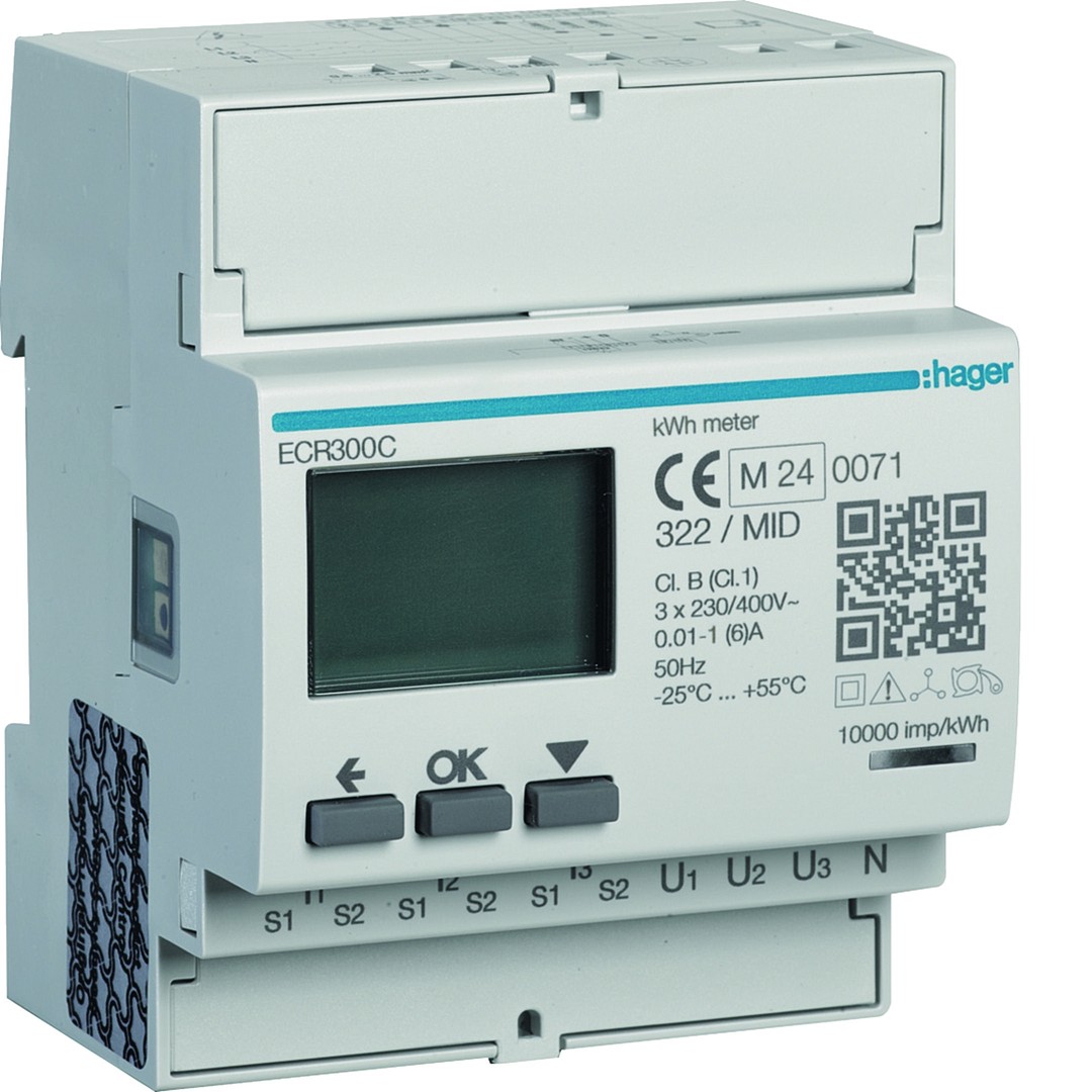 Elektros skaitiklis 3F, jungiamas per srovės transform., 1-5A, 4M, MODBUS, MID