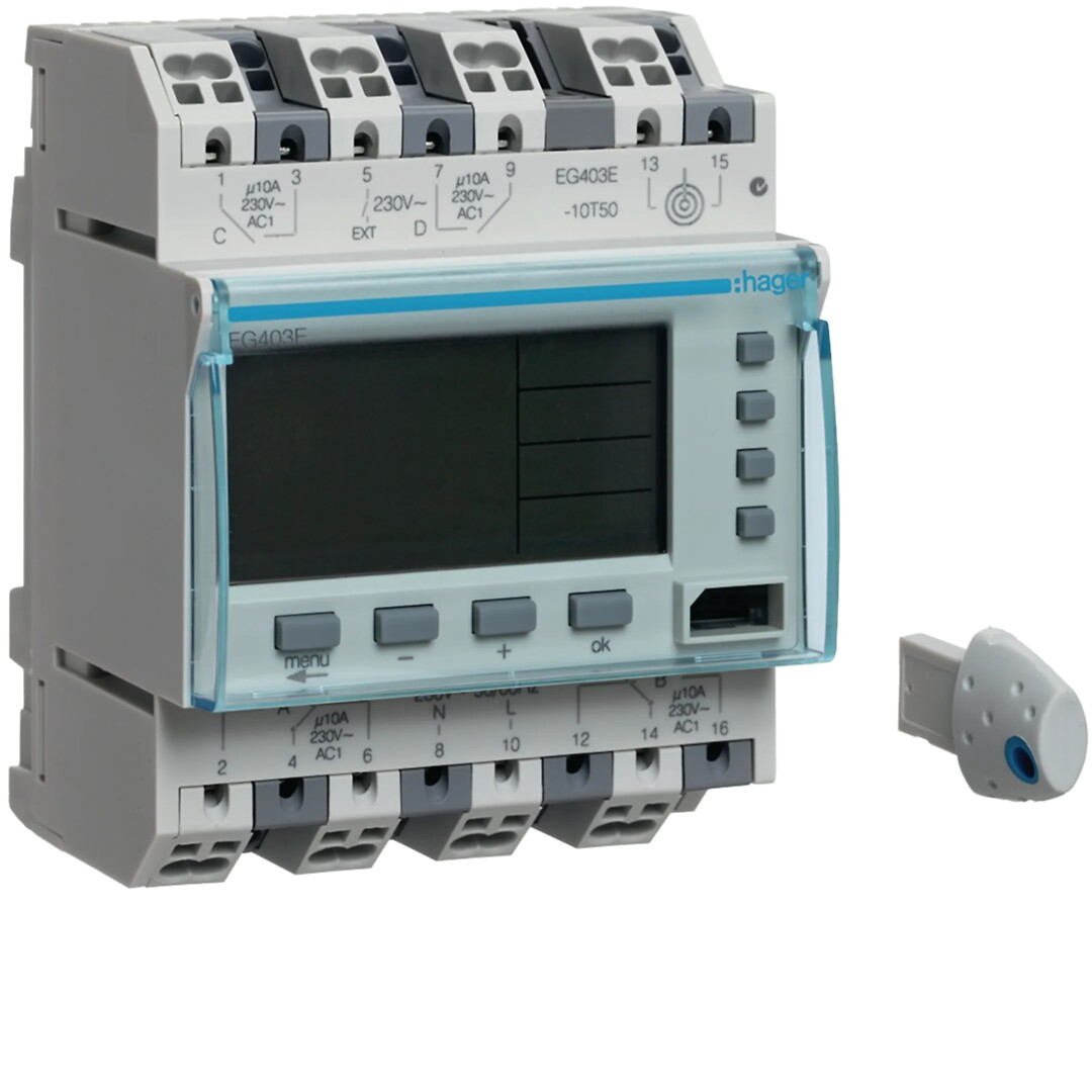 Skaitmeninis metinis laikmatis,  4 k., 16A, 250V, AC1, 4 moduliai
